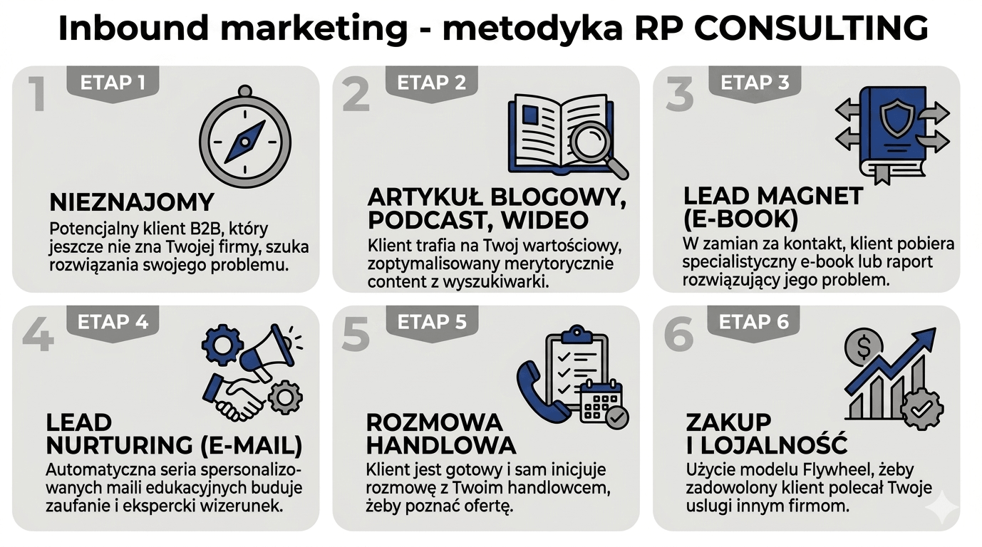 Inbound marketing (marketing przychodzący) - etapy - metodologia RP CONSULTING Rafał Pasterczyk (infografika)